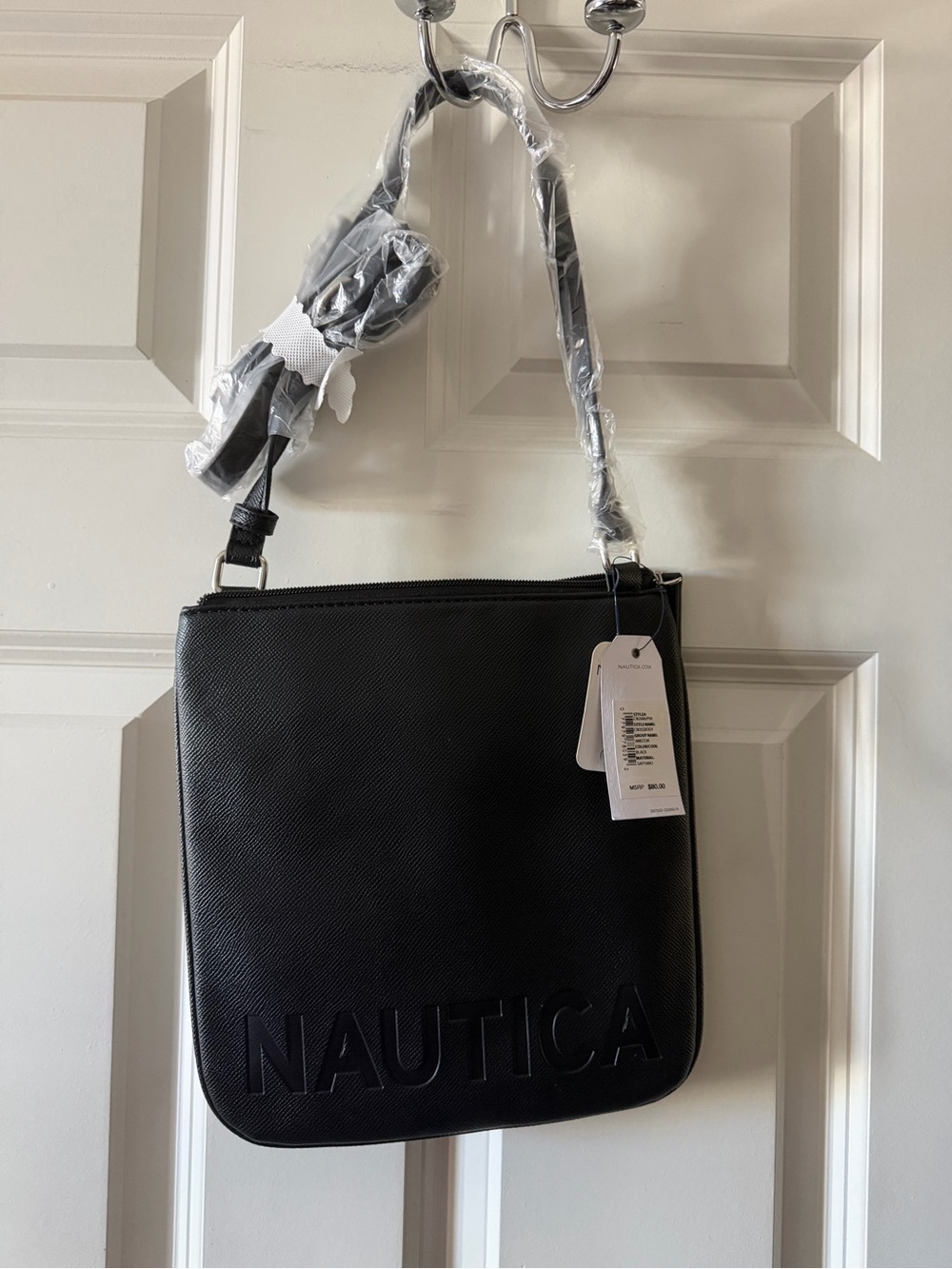 Nautica Black Embossed Logo Crossbody Shoulder Bag